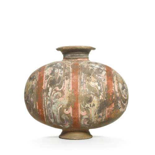 A painted pottery `cocoon` jar, Han dynasty | 漢 彩繪繭形陶壺