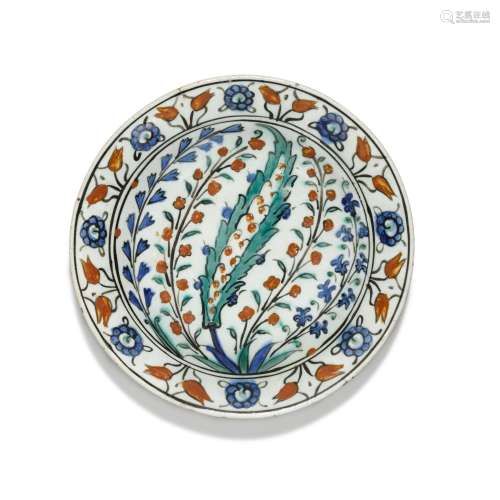 An Iznik polychrome pottery dish, Turkey, Ottoman, 17th cent...