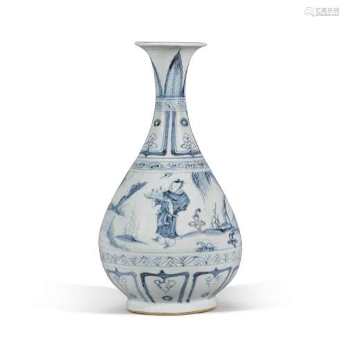 A blue and white `figural` vase, Yuhuchunping, Yuan dynasty ...
