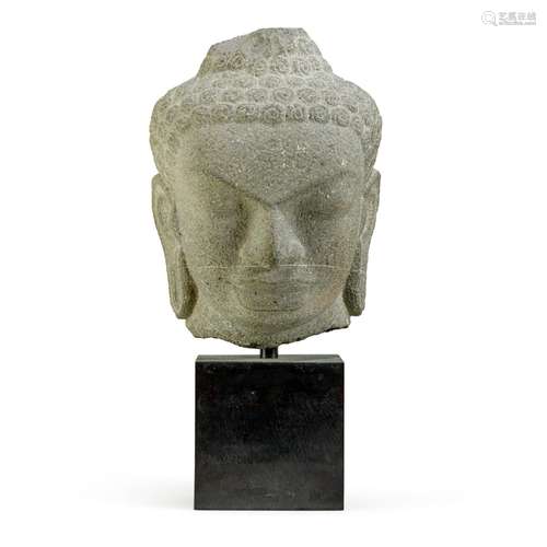 A stone head of Buddha, Thailand, Mon-Dvaravati style, circa...