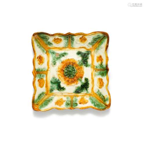 A sancai-glazed `chrysanthemum` square dish, Liao dynasty | ...