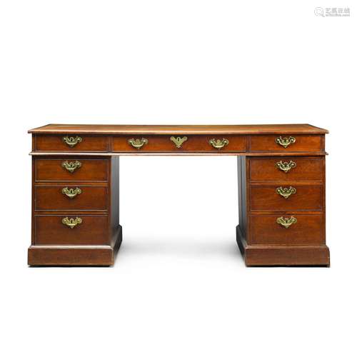 A George II mahogany pedestal partner`s desk, mid-18th centu...