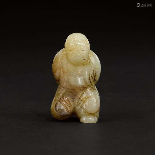 A celadon jade figure of a foreigner, Song dynasty or earlie...