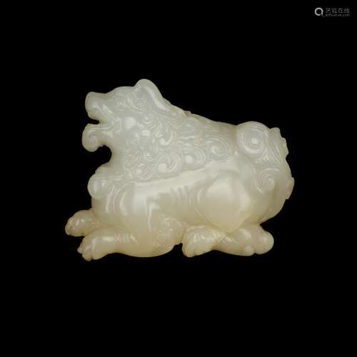 A white jade `lion` plaque, Tang dynasty | 唐 白玉瑞獅珮