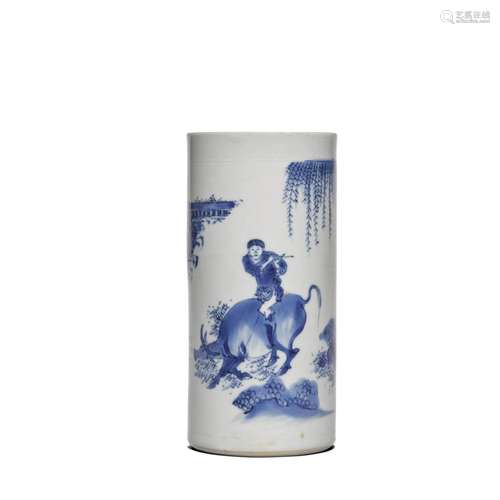 A blue and white brushpot, Transitional period | 明末/清初 青...