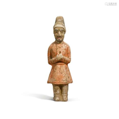 A painted pottery figure of a groom, Tang dynasty  |  唐 彩繪...