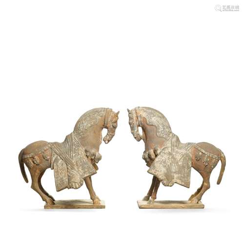 A pair of painted pottery horses, Six Dynasties  | 六朝 彩陶...