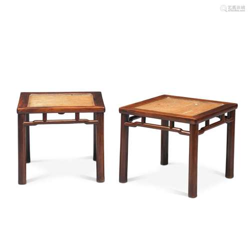 A pair of hongmu square stools 17th century |  十七世紀 紅木...