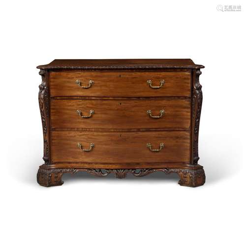 A George III carved mahogany serpentine chest-of-drawers, ci...