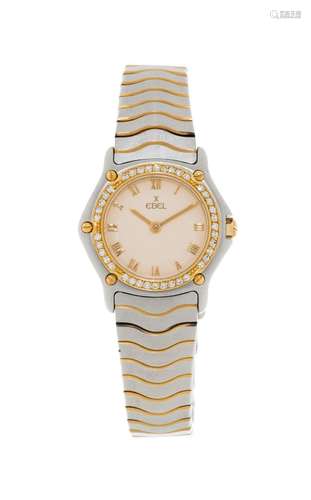 Ebel, Wave, montre-bracelet en acier et or sertie de diamant...