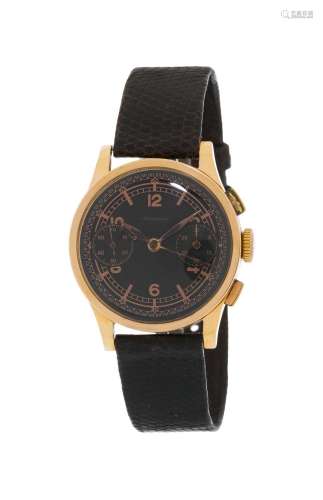 Léonidas, montre chronographe en or rose 750, années 1940-50...