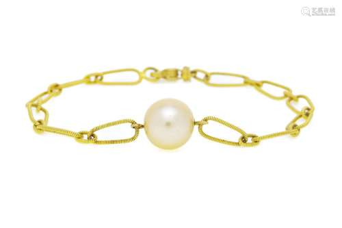 Bracelet or 750 orné d`une perle de culture Gold, long. 18.5...