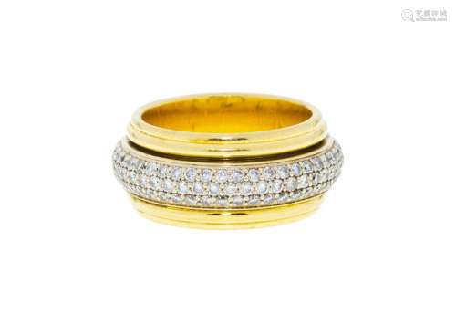 Bague 2 ors 750 ornée d`un anneau mobile pavé de diamants ta...