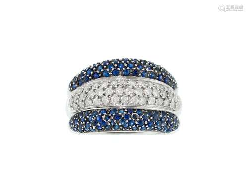 Bague or gris 585 sertie de saphirs et diamants taille brill...