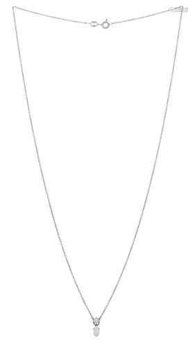 Collier or gris 750 retenant 2 diamants taille poire et bril...