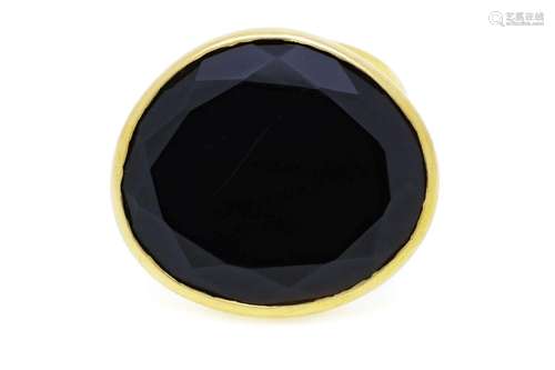 Bague or 750 sertie d`une plaque d`onyx facettée, doigt 50-1...