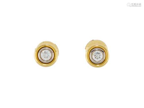 Bucherer, paire de clous d`oreilles 2 ors 750 sertis de diam...