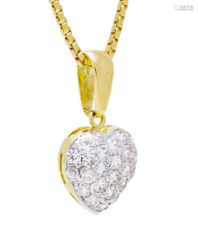 Pendentif cœur 2 ors 750 serti de diamants taille brillant, ...