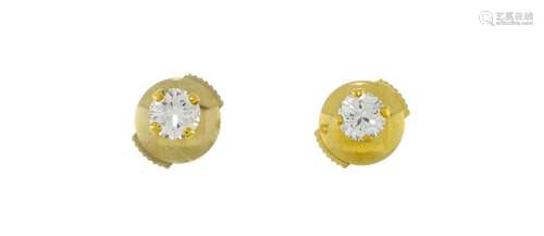 Paire de clous d’oreilles or 750 sertis de diamants taille b...