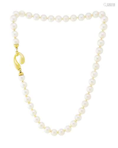 Collier 1 rang de de perles de culture blanches, fermoir or ...