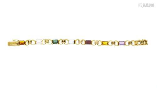 Bracelet or 750 serti d`une améthyste, citrines, grenat, aig...