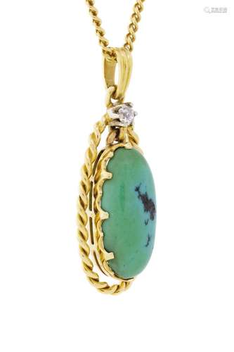 Pendentif or 750 serti d`une turquoise et d’un diamant taill...