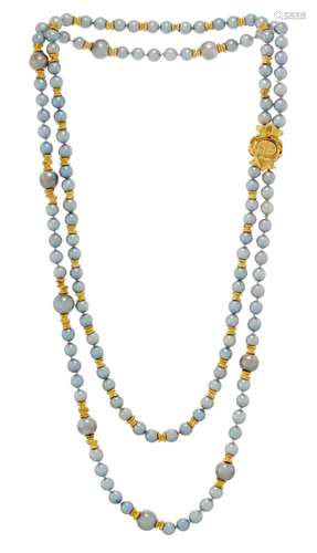 Gilbert Albert, collier 2 rangs de perles de culture grises ...