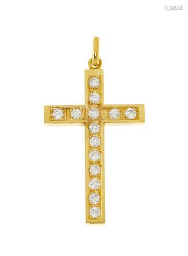 Pendentif croix or 750 serti de diamants taille brillant, h....