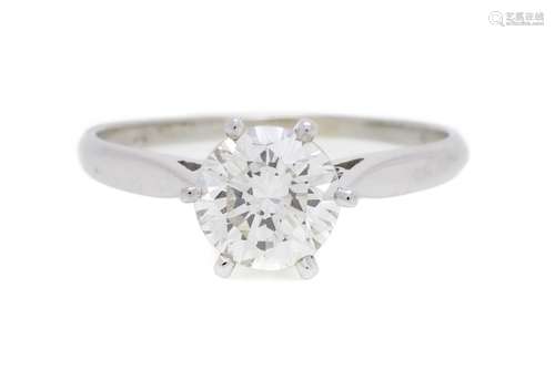 Solitaire or gris 750 serti d`un diamant taille brillant (en...