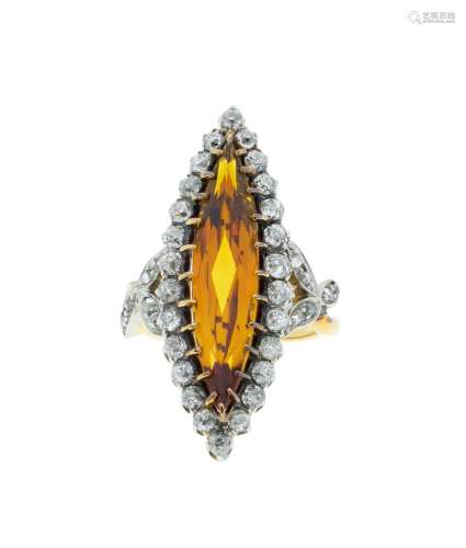 Bague marquise XIXe s., sertie de diamants taille ancienne e...
