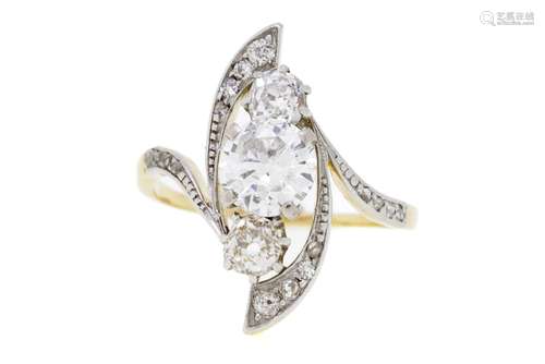 Bague Belle Epoque 2 ors 750 sertie de diamants taille ancie...