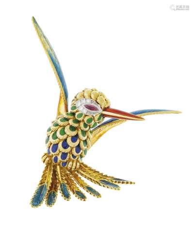 Patek Philippe, broche colibri or 750 et émail polychrome, l...