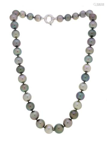 Collier 1 rang de perles de culture de Tahiti (diam. 11 - 13...