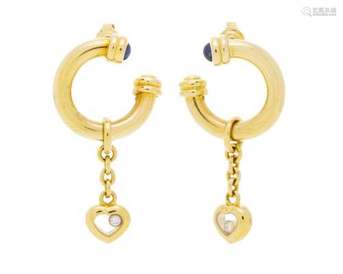 Chopard, paire de pendants d`oreilles anneaux or 750 sertis ...