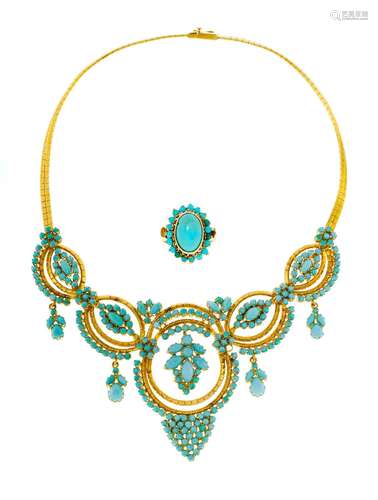 Ensemble composé d`une collier et d`une bague or 750 sertis ...