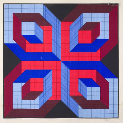 Victor Vasarely Idom-Stri. 1986. Farbserigraphie auf chamois...