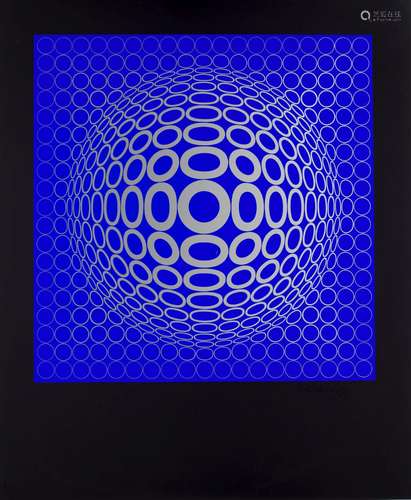 Victor Vasarely Tuz. 1972. Farbserigraphie auf schwarzem, gl...