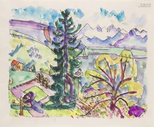 Ivo Hauptmann o.T. (Berglandschaft). 1962. Kohle und Aquarel...