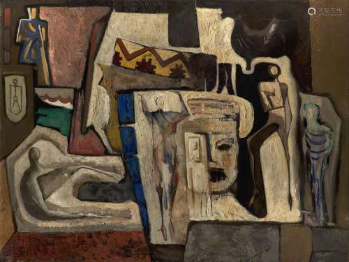 Aníbal Santiváñez o.T. 1956. Öl auf Leinwand. 98,5 x 130 cm....
