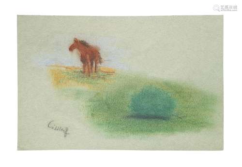 Johann Vinzenz Cissarz Pferd auf der Weide. Pastell auf hell...