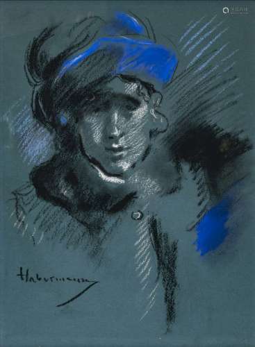 Hugo von Habermann - Lady in a blue hat
