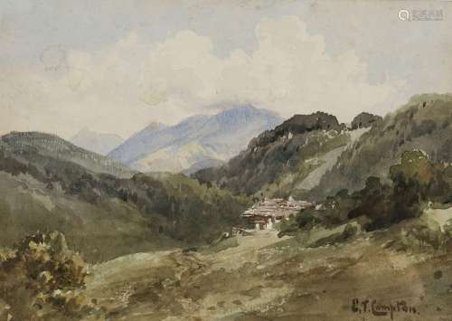 Edward Theodore Compton - Alpine hut in mountain landscape