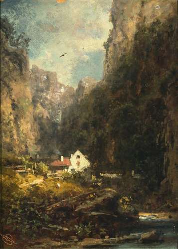 Carl Spitzweg - Mountain gorge with farmhouse by the stream