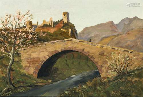 Josef Wenglein - Landscape with stone bridge