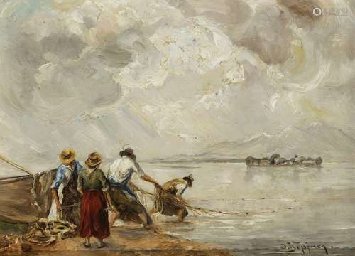 Josef Wopfner - Fishermen trawling on the Lake Chiemsee