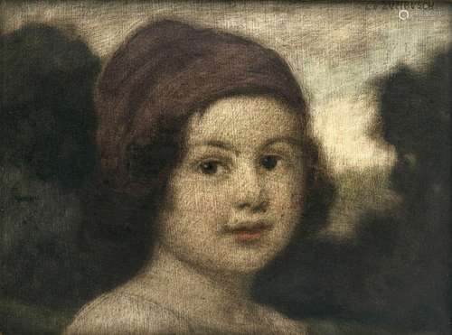 Ludwig von Zumbusch - Portrait of a child with a red cap