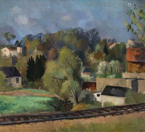 Friedrich Ahlers-Hestermann - Village with railway tracks. 1...