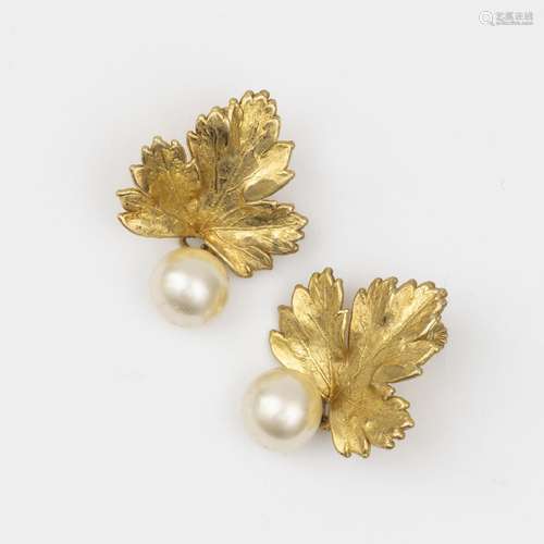 Claude LALANNE (1925-2019)  - Boucles d'oreille feuille et p...