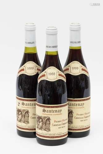 SANTENAY - 3 bouteilles SANTENAY 1988 (étiquettes fanées, 1 ...