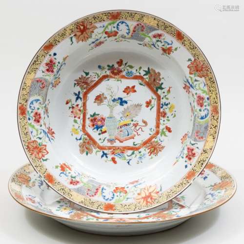 Large Chinese Export Famille Rose Porcelain Basin and a Char...
